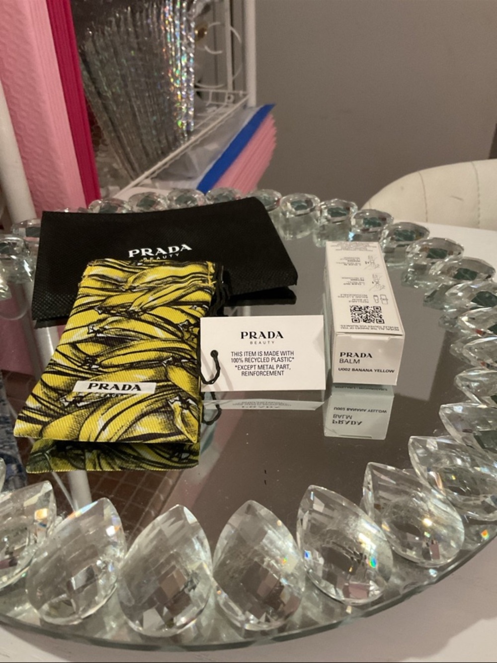 Prada Beauty Yellow Banana Print Pouch and Full Size Lip Balm - Picture 6 of 7